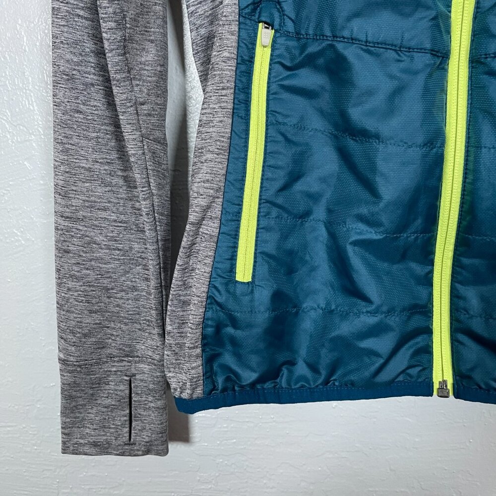 Title Nine Women S Gray Blue Willpower Running Jacket Full Zip Hooded Quilted - Picture 4 of 11